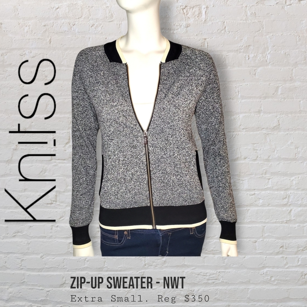 KNITSS Metz Stretchy Salt-and-Pepper Knit Sweater Women's Extra Small (XS)